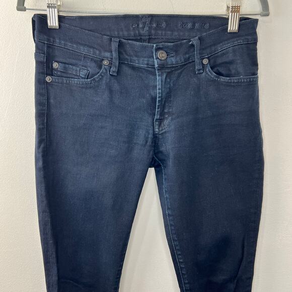 7 FOR ALL MANKIND Blue Dark Wash Flap Pocket Low-Rise Skinny Denim Jeans Sz 29 - Picture 3 of 7